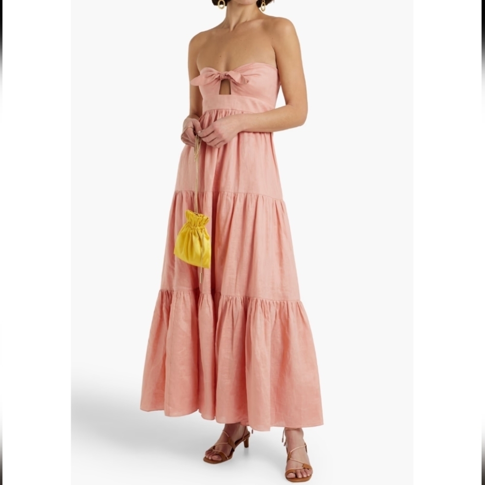 ZIMMERMANN Andie strapless tie-front tiered linen maxi dress New Without Tags